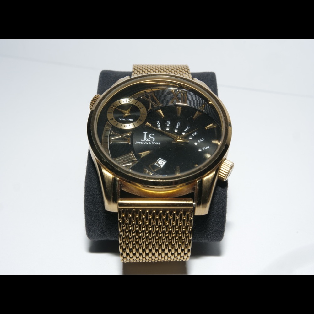 Joshua & Sons Men’s Watch JX112YGB Quartz Black Dial Gold Stainless Steel 45mm